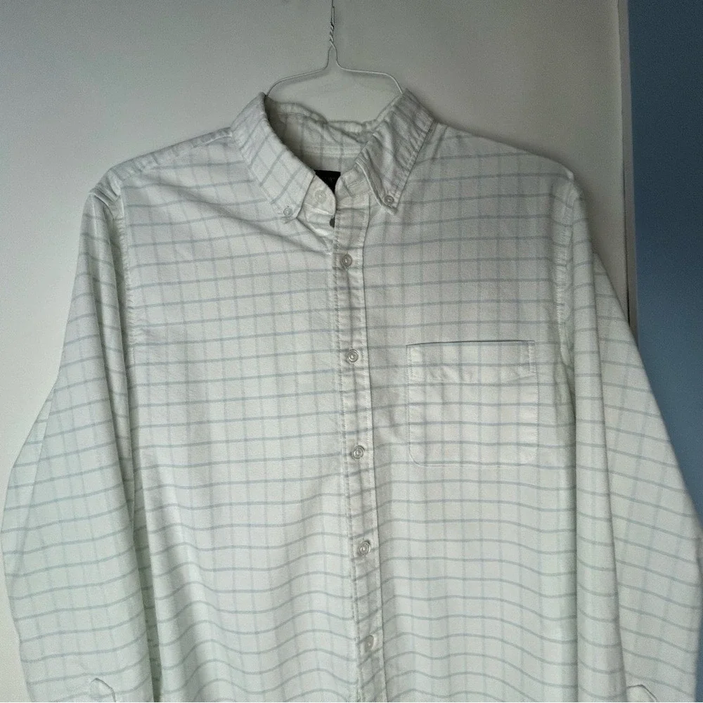 J. Crew Flex White Blue‎ Plaid Casual Button Down Shirt Men's Medium